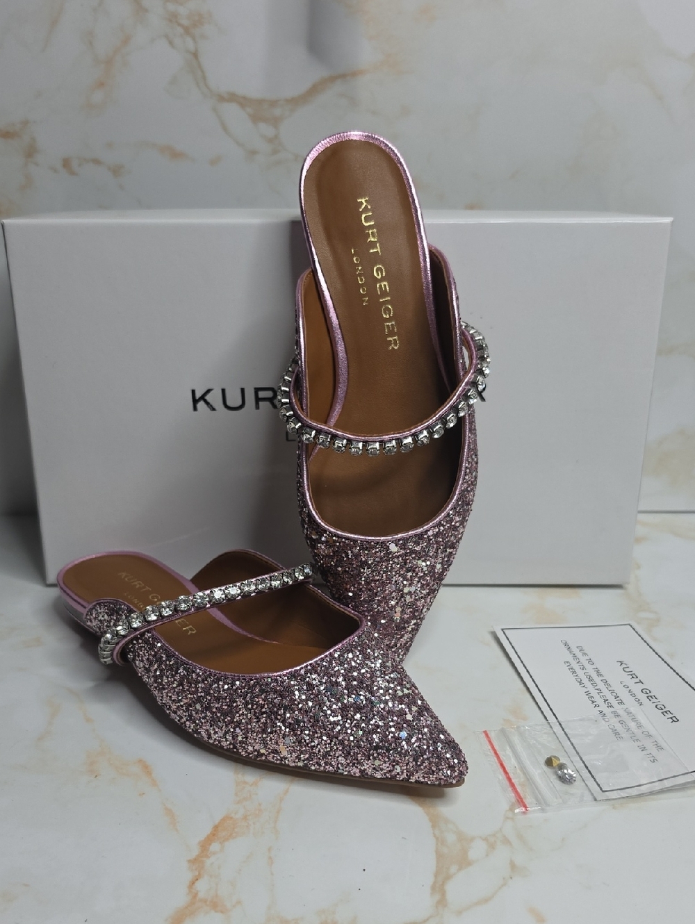 Kurt Geiger Pink Glitter  Princely 2 Glitter Embellished Mules New Size 5